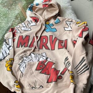 Marvel Beige Comic Print Hoodie for Men